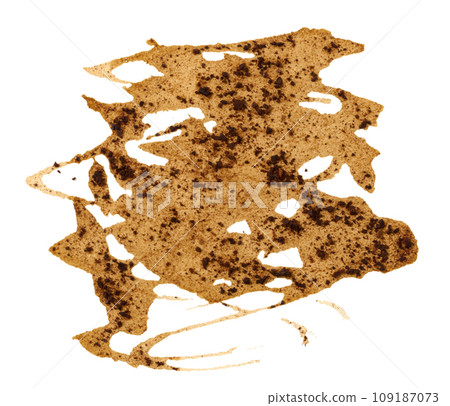 Spilled black coffee on a white isolated background, blot 109187073