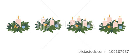 Advent wreaths set with candles.Vector illustration in flat style 109187987