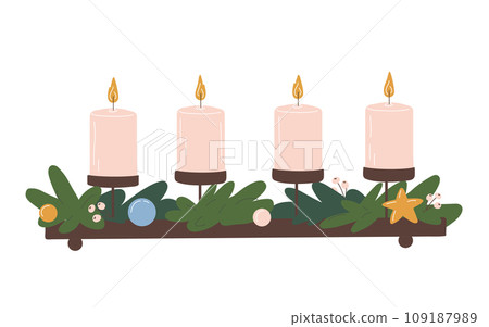 Advent wreaths with four candles.Vector illustration in flat style 109187989