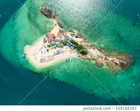 Aerial view drone shot of Amazing small island beautiful tropical sandy beach landscape view at koh Khai maew Island in Phang Nga Thailand,Amazing small island with many Cats live in small island 109188363