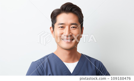 一個穿著磨砂膏的微笑男人的肖像 109188476