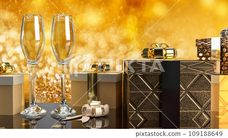 The Gift box and  champaign for celebrate concept 3d rendering. 109188649