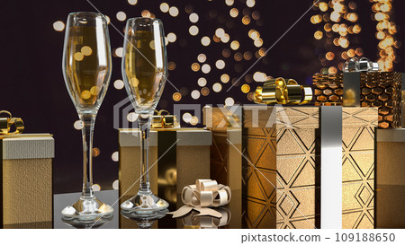 The Gift box and  champaign for celebrate concept 3d rendering. 109188650