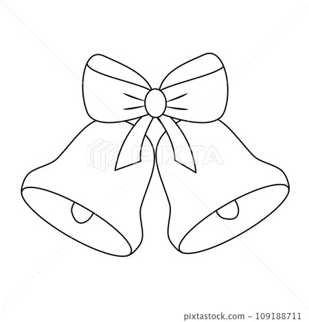 Two jingle bells with bow, doodle style flat vector outline for coloring book Two jingle bells with bow, doodle style flat vector outline for coloring book 109188711