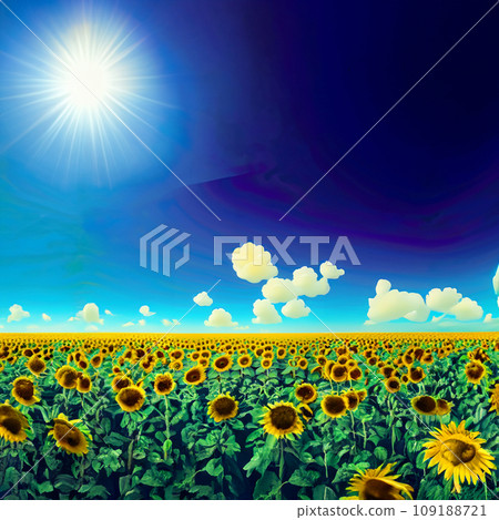 藍天映襯下的向日葵田的插圖 109188721