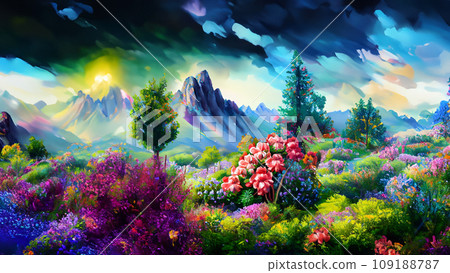 高山花園和山峰插圖 高山花園和山峰插圖 109188787