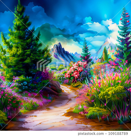 高山花園和山峰插圖 高山花園和山峰插圖 109188789