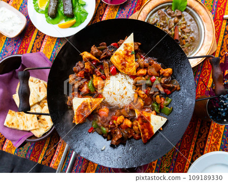 Turkish Coban kavurma from lamb stewed with vegetables Turkish Coban kavurma from lamb stewed with vegetables 109189330