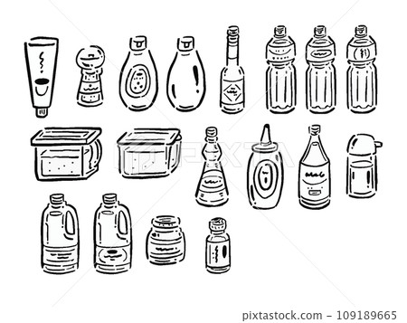 各種調味料插圖集，線條畫，單色 109189665