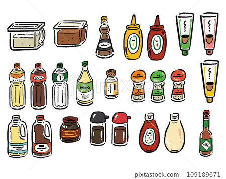 各種調味料的插圖集，手繪風格插圖 109189671