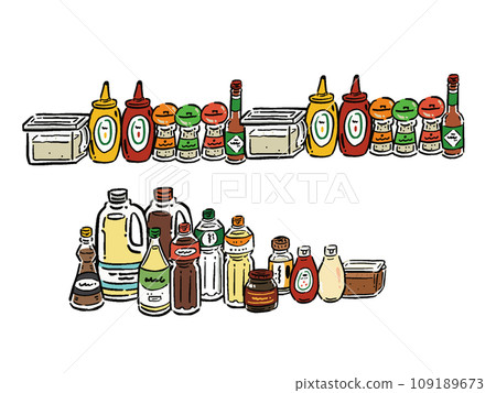 各種調味料的插圖集.手繪風格線條插圖。 各種調味料的插圖集.手繪風格線條插圖。 109189673