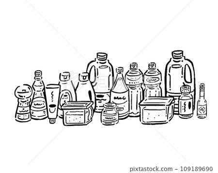 Line drawing illustration set of various seasonings Hand-drawn style line illustrations Line drawing illustration set of various seasonings Hand-drawn style line illustrations 109189690