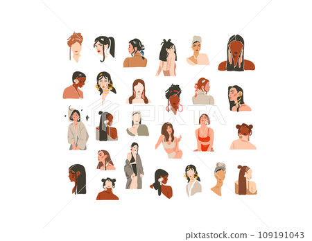 Hand drawn vector abstract graphic contemporary modern art,aesthetic fashion illustration with boho,beautiful modern female,simple trendy style.Woman design concept art.Fashion model print and poster. 109191043