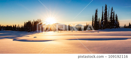 Winter Landscape in Canadian Mountain Landscape. Colorful Sunset. Winter Landscape in Canadian Mountain Landscape. Colorful Sunset. 109192116