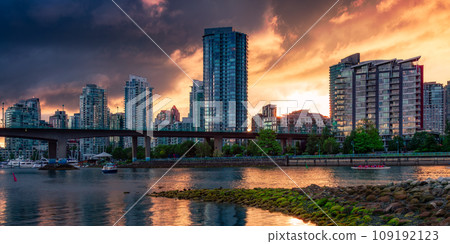 Residential Home Buildings in Modern City. Dramatic Sunset. Residential Home Buildings in Modern City. Dramatic Sunset. 109192123