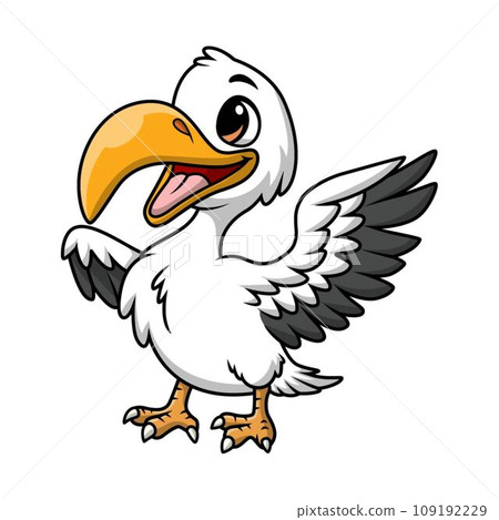 Cute stork cartoon on white background 109192229