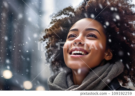 16 AI-generated images of women looking happy when it snows 109192259