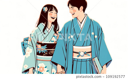 新年, 拜年, 情侶, 和服, 傳統 109192577