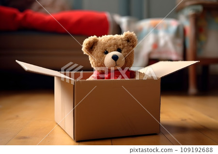 Stuffed animal in cardboard 7 AI generated image 109192688