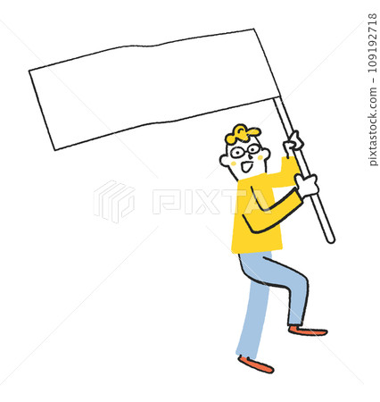 Young man walking with a big flag fluttering Illustration material Young man walking with a big flag fluttering Illustration material 109192718