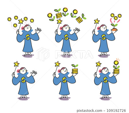 Wizard who increases money with magical power set illustration material 109192726