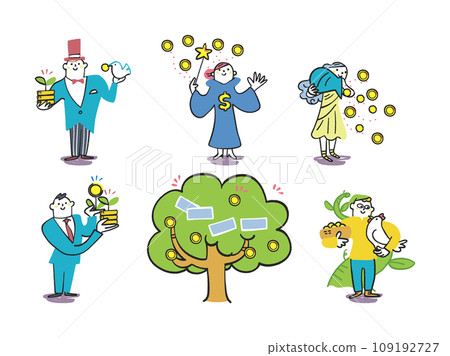 Financial techniques promoted by fairy tale characters and businesspeople Money tree set Illustration material Financial techniques promoted by fairy tale characters and businesspeople Money tree set Illustration material 109192727