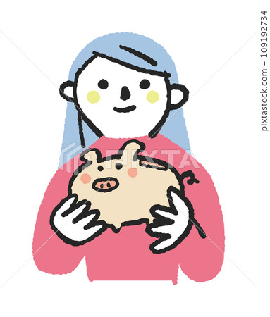 Woman holding a pig piggy bank illustration material 109192734