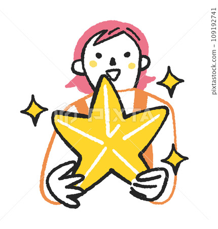 Woman holding up a big star Illustration material 109192741