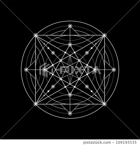 Sacred geometry, myth spiritual pentagram or symbol. Meditation esoteric tattoo. Yoga, religion spirituality mystic line pattern, illuminati mystery outline vector ornament, mason geometric sign Sacred geometry, myth spiritual pentagram or symbol. Meditation esoteric tattoo. Yoga, religion spirituality mystic line pattern, illuminati mystery outline vector ornament, mason geometric sign 109193535