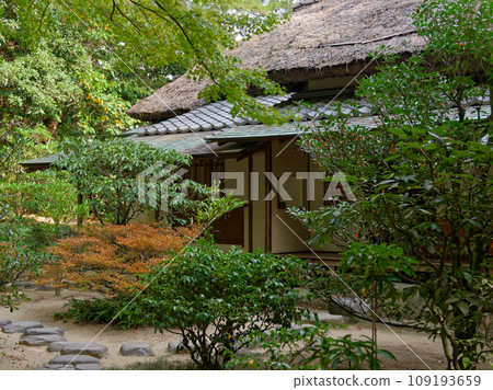 Excursion style garden of feudal lords, special scenic spot Ritsurin Park, former Higuratei tea room 109193659