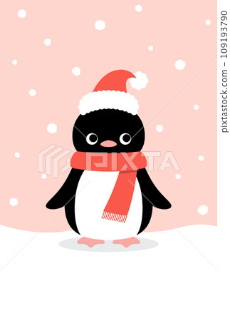 Christmas background illustration of falling snow and a penguin wearing a Santa hat Christmas background illustration of falling snow and a penguin wearing a Santa hat 109193790