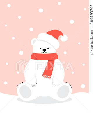 Christmas background illustration of falling snow and a polar bear wearing a Santa hat Christmas background illustration of falling snow and a polar bear wearing a Santa hat 109193792