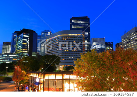 [大阪府]大阪商業園和大阪城堡花園的夜景 109194587