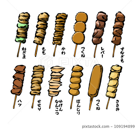 各種烤雞肉串的手繪插圖集 109194899