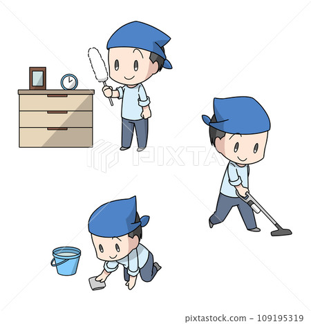 3 patterns of illustrations of men cleaning the room 109195319