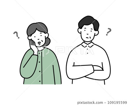 Illustration material of a thinking senior couple Illustration material of a thinking senior couple 109195599