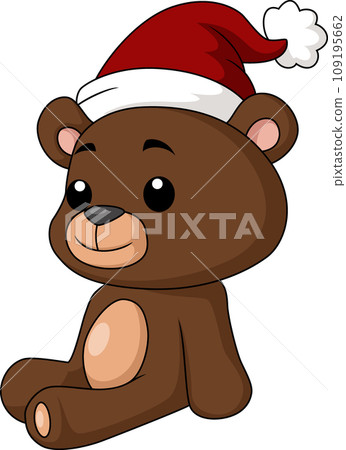 Cute little bear cartoon in santa hat Cute little bear cartoon in santa hat 109195662