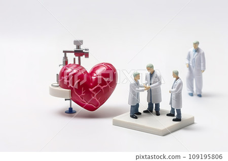 Team of miniature doctors working on heart. Generative AI. 109195806