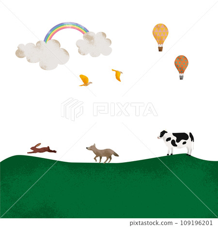 兩種類型的紋理氣球、雲、彩虹、山脈和動物 兩種類型的紋理氣球、雲、彩虹、山脈和動物 109196201