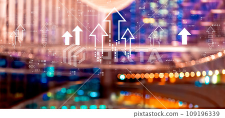 Rising arrow theme with big city at night 109196339