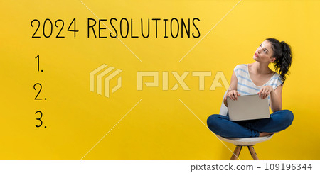 2024 Resolutions with woman using a laptop 109196344
