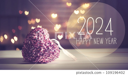 New Year 2024 message with a pink heart New Year 2024 message with a pink heart 109196402