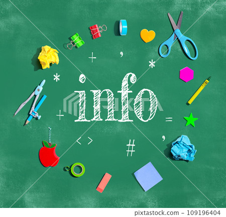 Information theme with school supplies on a chalkboard Information theme with school supplies on a chalkboard 109196404