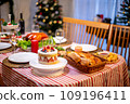 Beautiful dinner for new year and christmas tree decoration background. 109196411