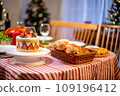 Beautiful dinner for new year and christmas tree decoration background. 109196412