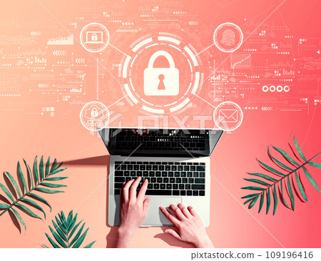 Internet network security concept with person using a laptop 109196416