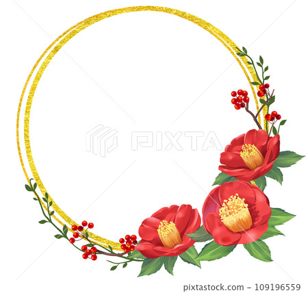 山茶花和南天日式圓框金箔 山茶花和南天日式圓框金箔 109196559