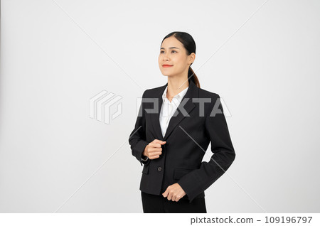 Portrait of young confident Asian businesswoman with white isolated background. 109196797