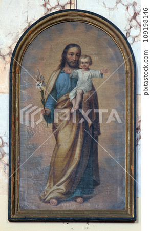 Saint Joseph holding child Jesus, altarpiece in the church of the Saint Maximilian in Posavski Bregi, Croatia Saint Joseph holding child Jesus, altarpiece in the church of the Saint Maximilian in Posavski Bregi, Croatia 109198146