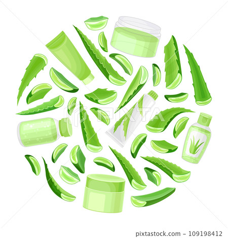 Aloe Vera Natural and Organic Cosmetic Round Composition Design Vector Template 109198412